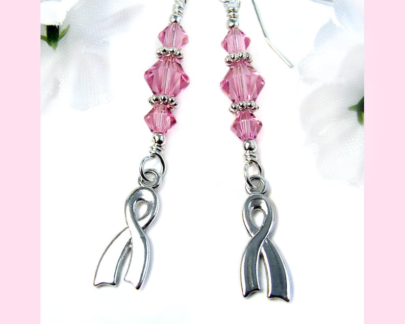 Pink Crystal Awareness Earrings Breast Cancer Awareness image 0