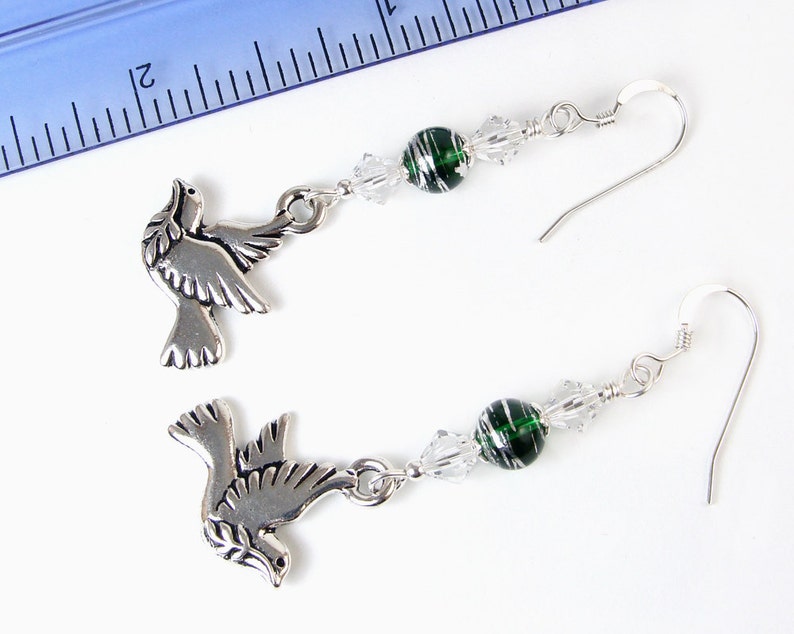 RESERVED Christmas Dove Earrings, Christmas Peace Earrings, Sparkly Crystal Dangles, Peace Dove Earrings Christmas Jewelry Stocking Stuffers image 4