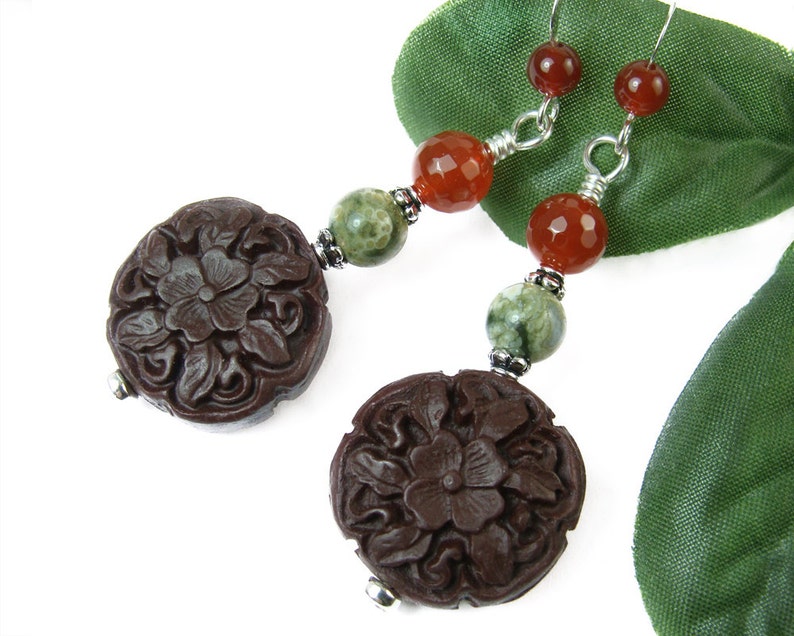 Woodland Floral Gemstone Earrings Nature Walk Jewelry Jasper image 0