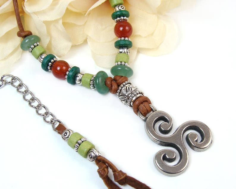 Celtic Necklace Boho Leather Necklace Celtic Statement image 0