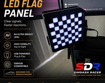 SimDash 64-LED RGB Matrix Display with Translucent Black Acrylic Panel, Sim Racing Accessory.  includes Mount