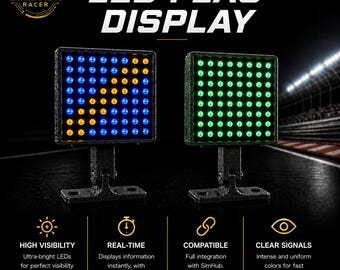 SimDash 64-LED RGB Matrix Display with Translucent Black Acrylic Panel, Sim Racing Accessory