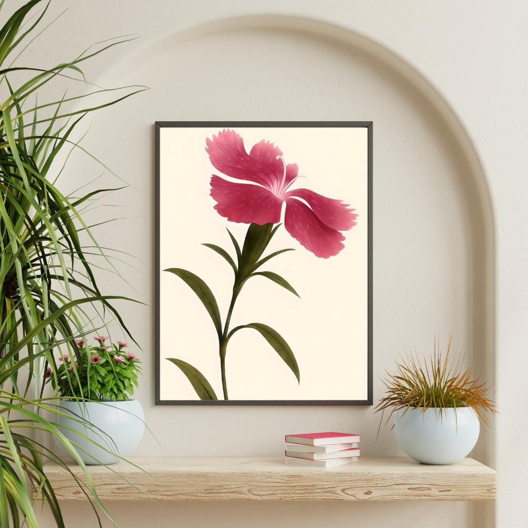 Minimalist Pink Flower Wall Art | Digital Download | Modern Botanical ...