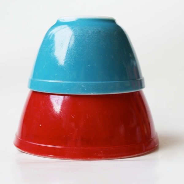 Primary Blue and Red Pyrex Bowls