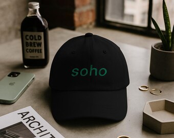 SoHo Hat - NYC Urban Cap - Black Minimalist Embroidery - Creative District Style - Designer Baseball Hat