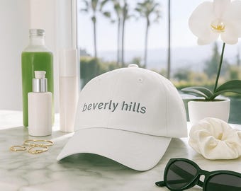 Beverly Hills Hat - LA Luxury Cap - White Minimalist Embroidery - California Style - Designer Baseball Hat