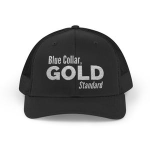 Bonnet brodé doré à col bleu | Casquette cadeau pour papa travailleur | Casquette Trucker Work Pride | Bonnet en filet de commerçant | Cadeau pour elle et lui