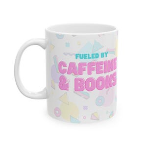 Cute Bookish Ceramic Mug, Fun 90s Drinkware, 90s Vibe Mug,  Bright Retro Gift for Book Lovers, Bright Colors, Coffee Lovers