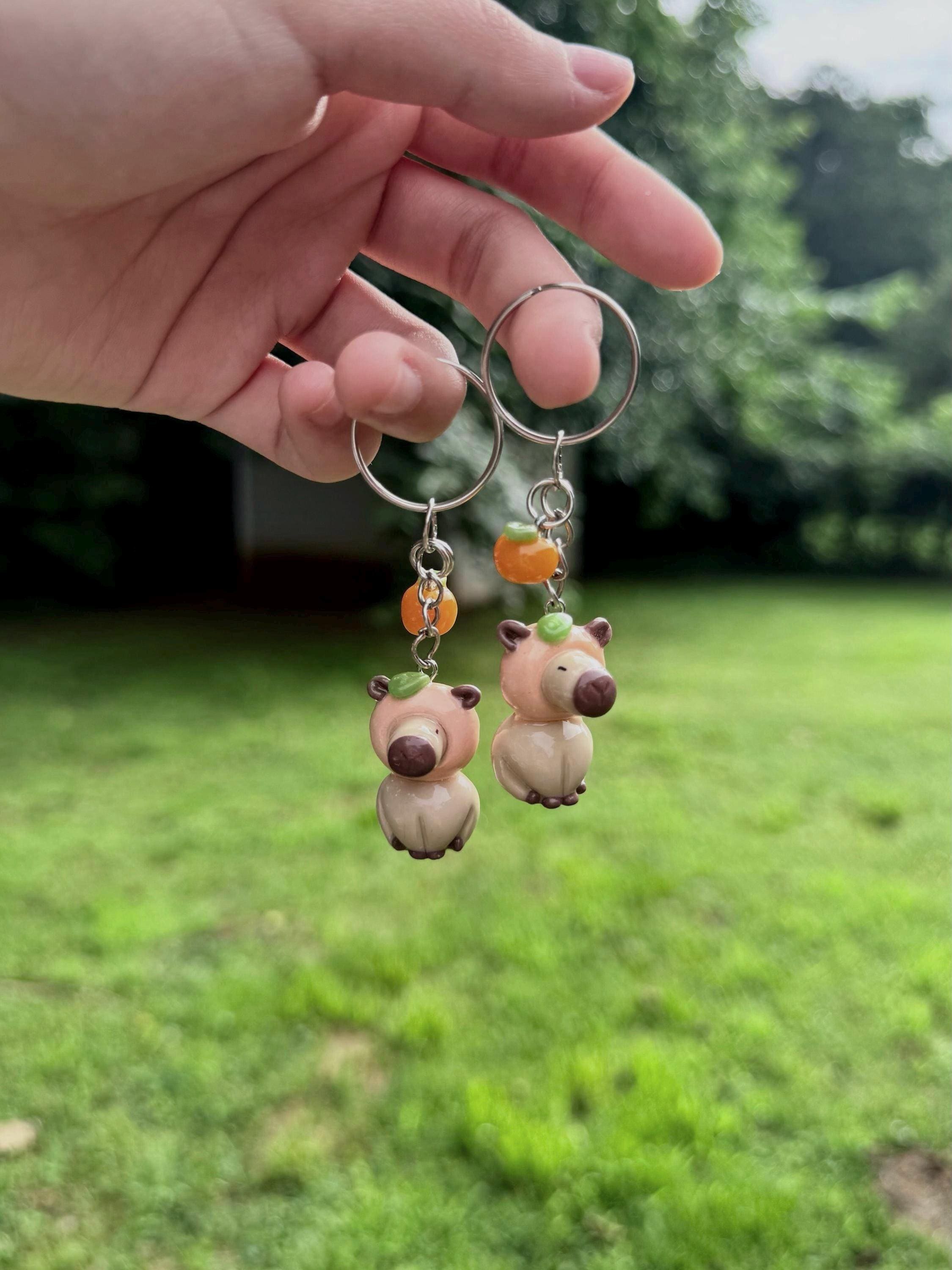 Cute Kawaii Capybara in Orange Hat Keychain: Polymer Clay