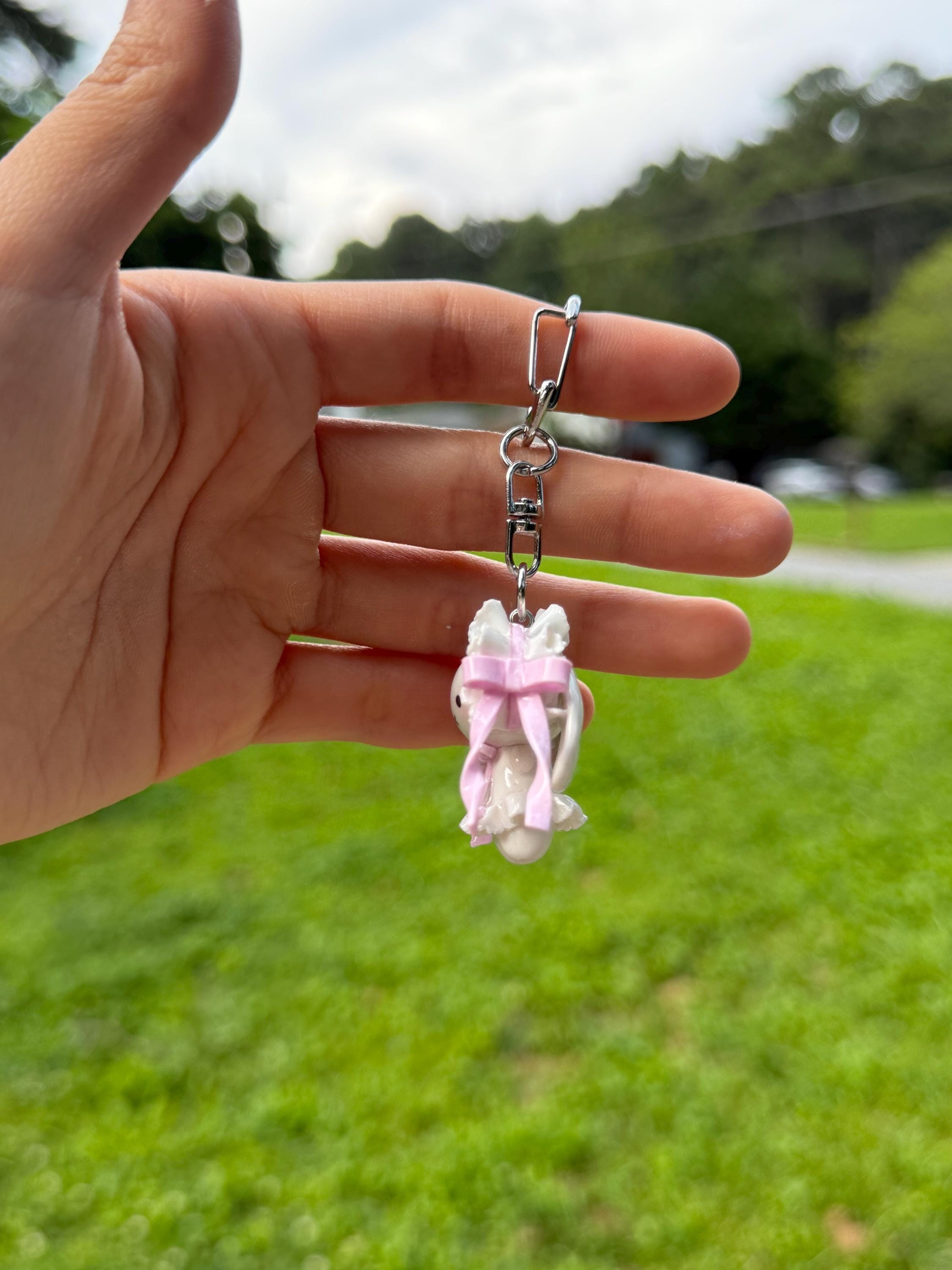 Cute Miffy Inspired Bunny Coquette Keychain With Bows in Bonnet