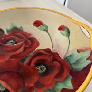 Rose and Buds w/ Gold Rim Handpainted- Bavarian Paul Muller Selb Antique Decorative Plate with Handles