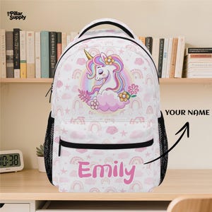Custom Unicorn Backpack for Girls – Personalized Name Bookbag with Rainbow Unicorn Design – Preschool or Kindergarten School Bag