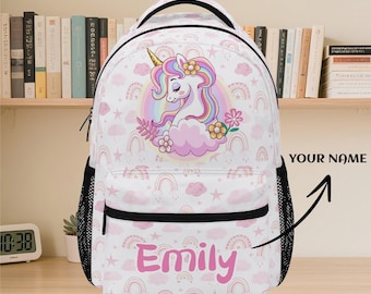 Custom Unicorn Backpack for Girls – Personalized Name Bookbag with Rainbow Unicorn Design – Preschool or Kindergarten School Bag