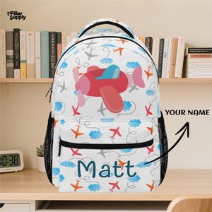 Personalized Airplane Backpack for Boys – Custom Name Bookbag with Jet Plane Print – Preschool, Kindergarten, or Travel Gift for Kids