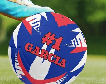 Personalized Soccer Ball Custom Name Number Red White Blue Football, Unique Sports Keepsake, Training Match Ball, Sports Room Decor Fan Gift