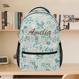 Personalized Backpack for Kids - Custom Name School Bag with Unique Butterfly Floral Design, Back to School Bookbag Gift for Girls