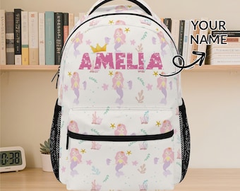 Custom Name Backpack – Mermaid Design with Personalized Name, Magical Ocean-Inspired Kids School Bag, Gift for Girls or Toddlers