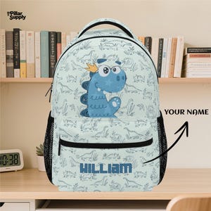 Zaino con dinosauro personalizzato per bambini - Zaino per la scuola materna con stampa di dinosauro blu - Regalo personalizzato per il ritorno a scuola per i più piccoli