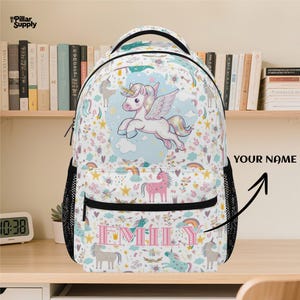 Unicorn Fairyland Backpack for Girls – Custom Name Bookbag with Magical Pastel Print – Personalized Preschool or Kindergarten Gift