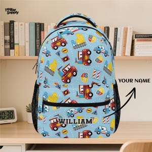 Personalized Boys Backpack – Custom Name Bookbag with Fire Truck, Ambulance & Rescue Print – Preschool or Kindergarten School Bag