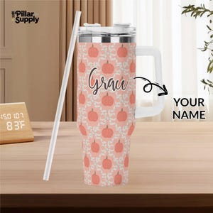 Custom Name Halloween Tumbler 40oz – Personalized Pumpkin Design Stainless Steel Cup – Spooky Gift for Teachers & Students