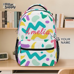 Colorful Abstract Backpack for Girls – Custom Name Bookbag for Preschool or Kindergarten – Personalized Back to School Gift