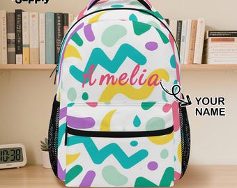 Colorful Abstract Backpack for Girls – Custom Name Bookbag for Preschool or Kindergarten – Personalized Back to School Gift