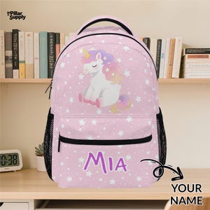 Custom Name Unicorn Backpack – Pretty Starry Unicorn School Bag for Girls, Personalized Kids Backpack, Back to School Gift for Her
