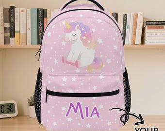 Aangepaste naam eenhoornrugzak – mooie sterrenhemel eenhoorn schooltas voor meisjes, gepersonaliseerde kinderrugzak, terug naar school cadeau voor haar