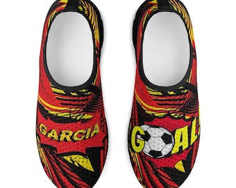 Custom Soccer Fan Shoes Personalized Name Number Red Yellow Sneakers Lightweight Football Kit Slip On Athletic Comfort Footwear Fan Gift