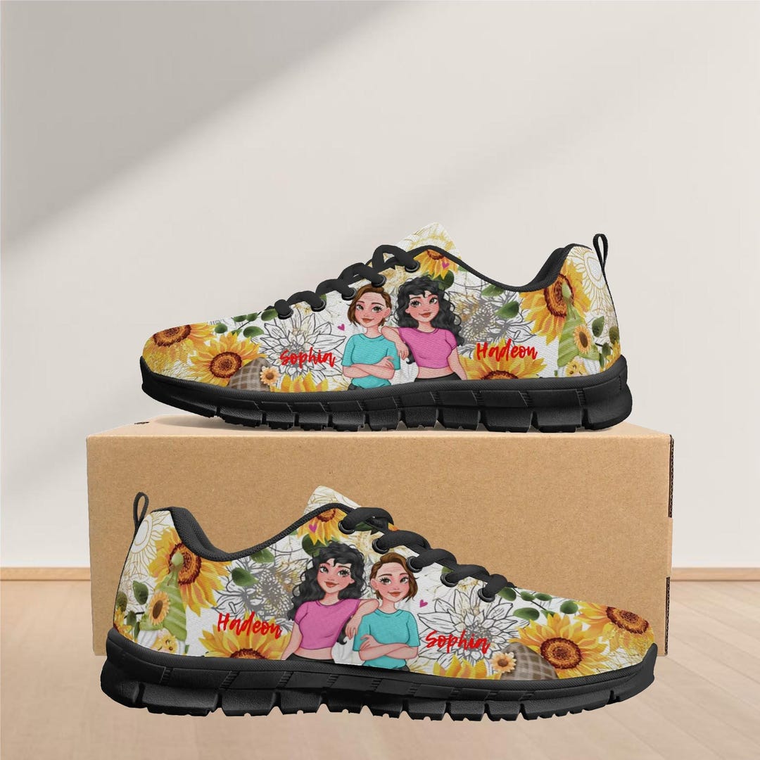 Best Friends Running Shoes, Personalized 2 Names Sunflower Sneakers ...