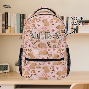 Custom Name Capybara Backpack – Cute Lazy Animal Backpack for Kids, Personalized School Bag for Boys & Girls, Back to School Bookbag