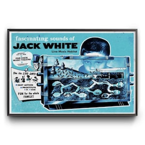 May include: A rectangular poster in shades of blue and black featuring a graphic of an ant farm. The text reads: fascinating sounds of JACK WHITE Live Music Habitat, Pine Knob Music Theatre, See the LIVE ANTS, EASY ACTION, PROSTITUTE, TY, DORI.