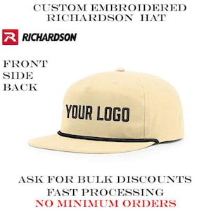 Gorra de camionero Richardson 256 de visera plana, bordada a medida, gorra snapback de 5 paneles / gorra de perfil medio