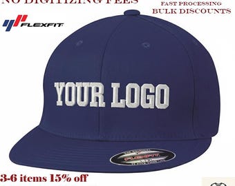 Custom Embroidered Flexfit 6297F Cap | Structured Hat, Flat Bill, Custom Logo