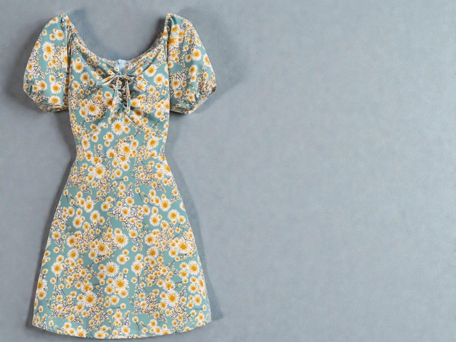 Floral Chiffon Mini Dress | Puff Sleeves, Tie Neckline