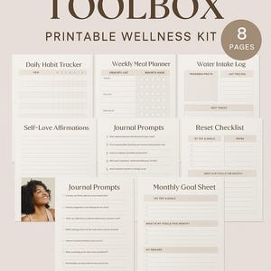 Glow-Up Toolbox Printable Wellness Kit – Habit Tracker, Meal Planner, Affirmations, Goal Sheet – Self Care & Fitness Planner for Women