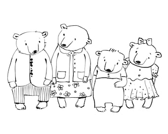 Printable colouring page Bears Family