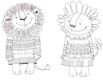 Printable colouring page Lions in Jumpers