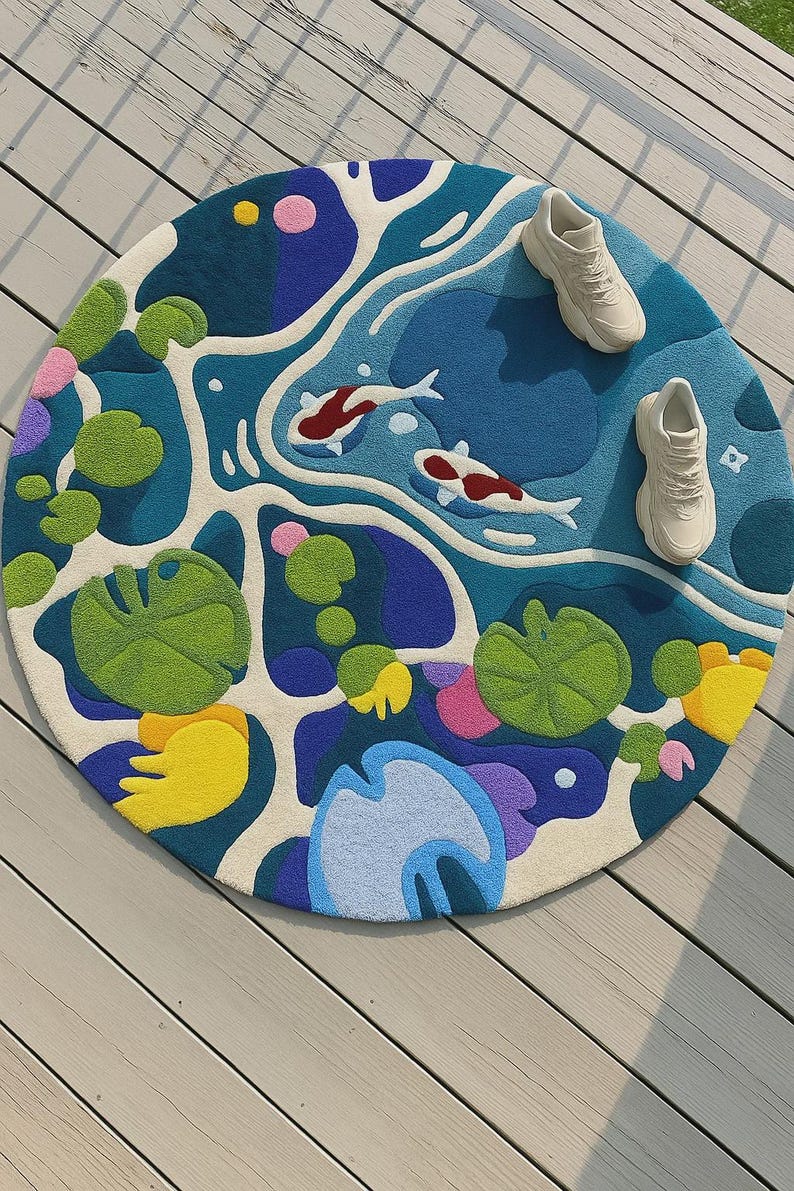 Pond/water Rug Koi Pond Security Nature Inspired Round Rug Hand Tufted Woollen Rugs - Etsy