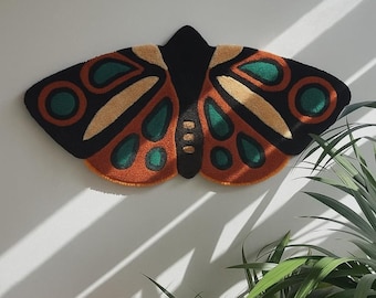 Handmade Tufted Butterfly Wall Rug: Boho Moth Textile Art