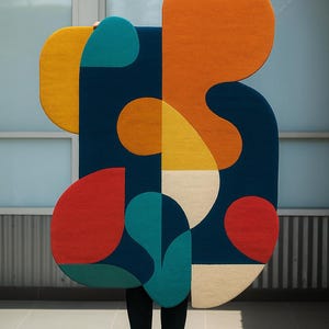 Modern Abstract Shaped Rug – Colorful Geometric Area Rug for Artistic & Bold Home Décor