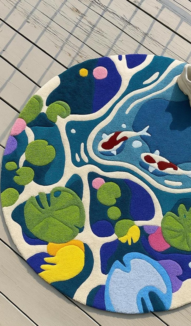 Koi Pond Security Nature Inspired Round Rug Hand Tufted Woollen Rugs - Etsy