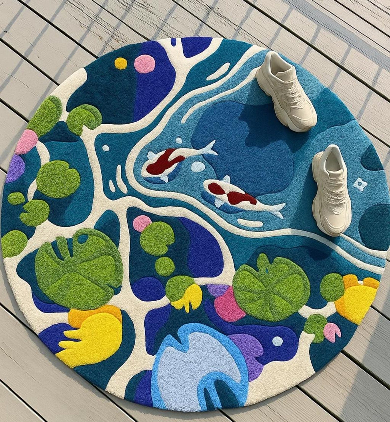 Koi Pond Security Nature Inspired Round Rug Hand Tufted Woollen Rugs - Etsy