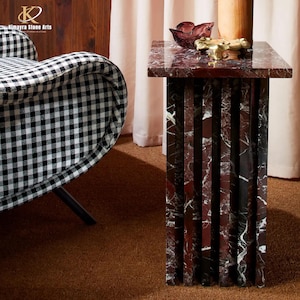 Rosso Levanto Marble Side Table – Deep Elegance in Natural Stone
