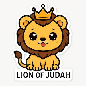 Lion of Judah Sticker – Cute Cartoon King Lion with Crown | Christian Faith Sticker | Bible Verse Gift | Waterproof Vinyl Decal