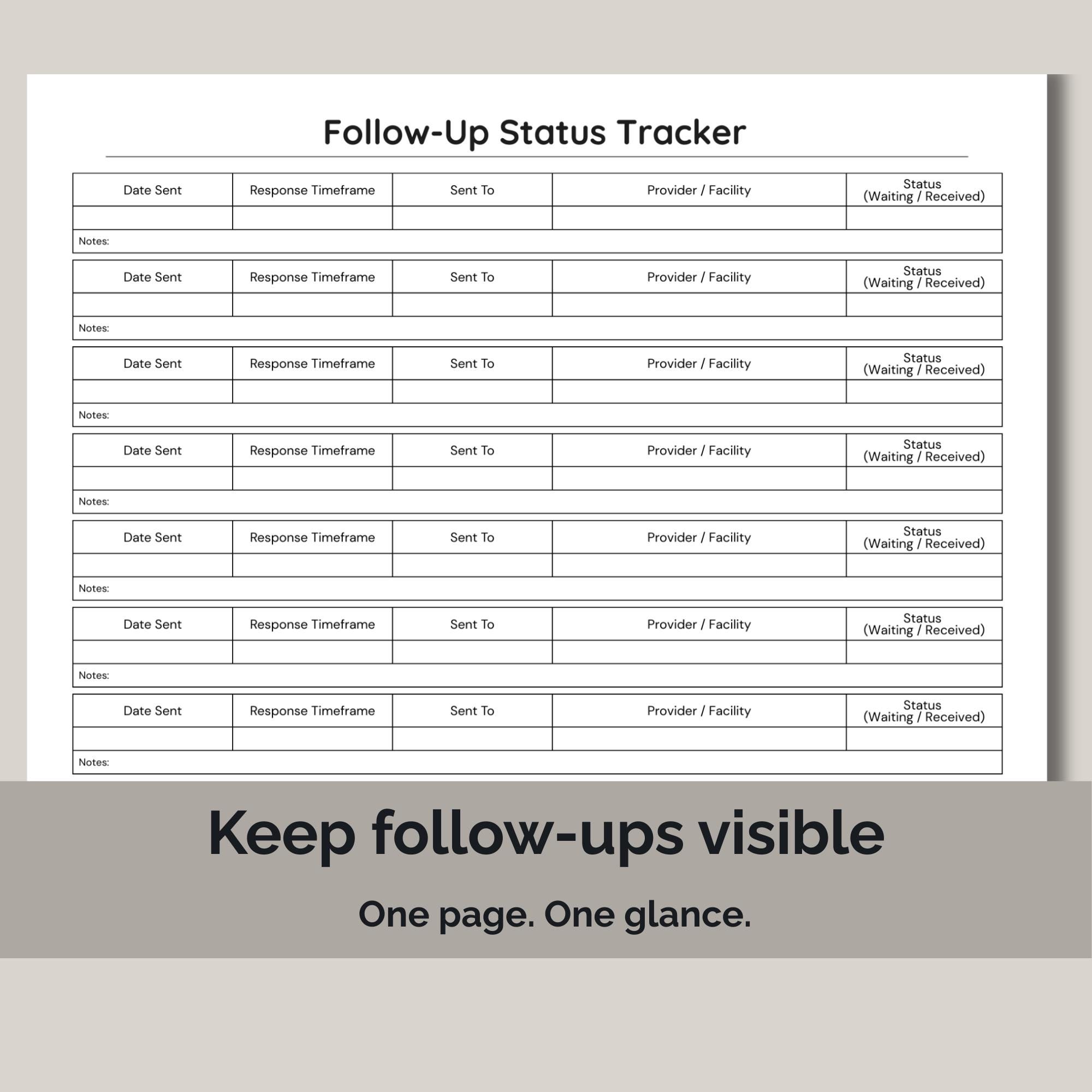 Follow-up Status Tracker Printable | Medical Requests & Referrals Log ...