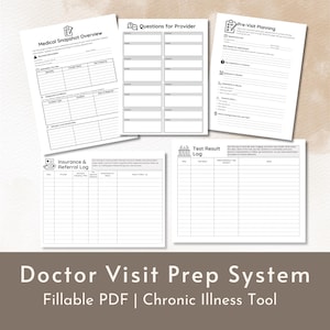 Doctor Visit Prep System | Chronic Illness Appointment Planner, Medical Snapshot, Questions for Provider, Test Results Log