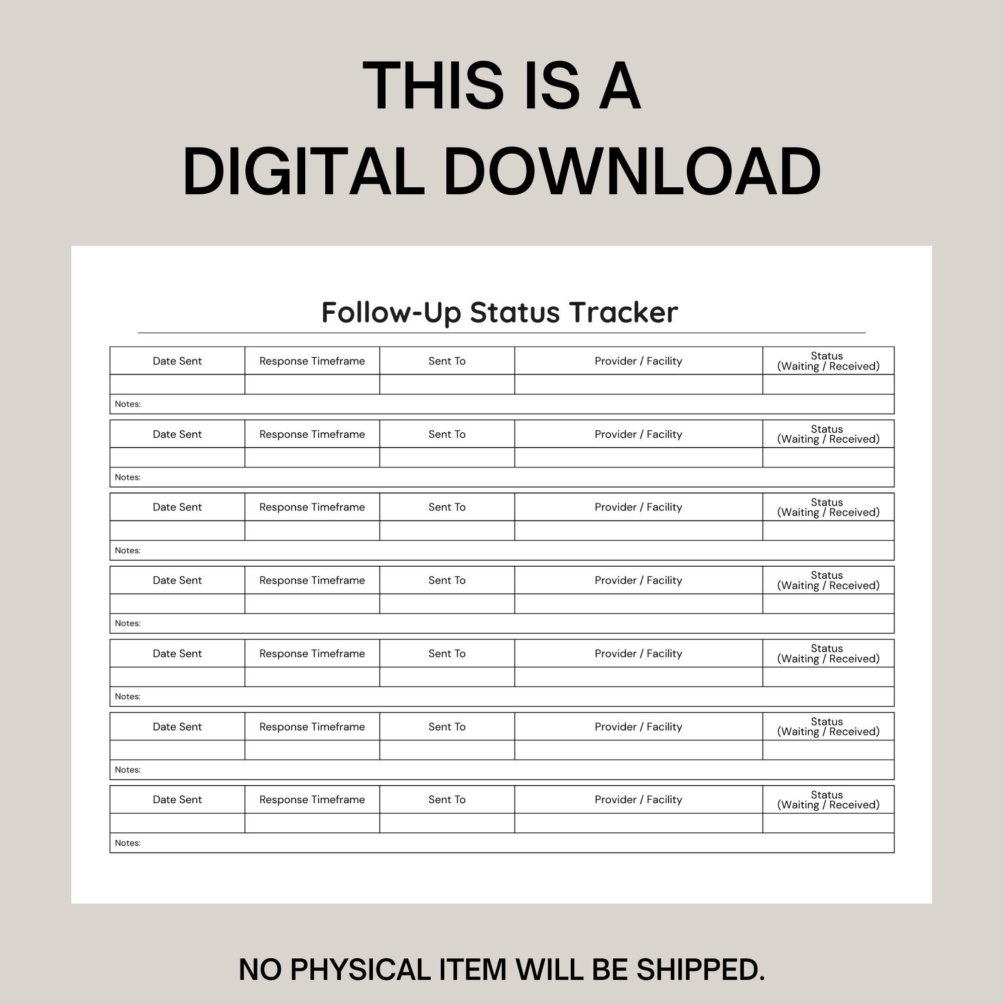 Follow-up Status Tracker Printable | Medical Requests & Referrals Log ...