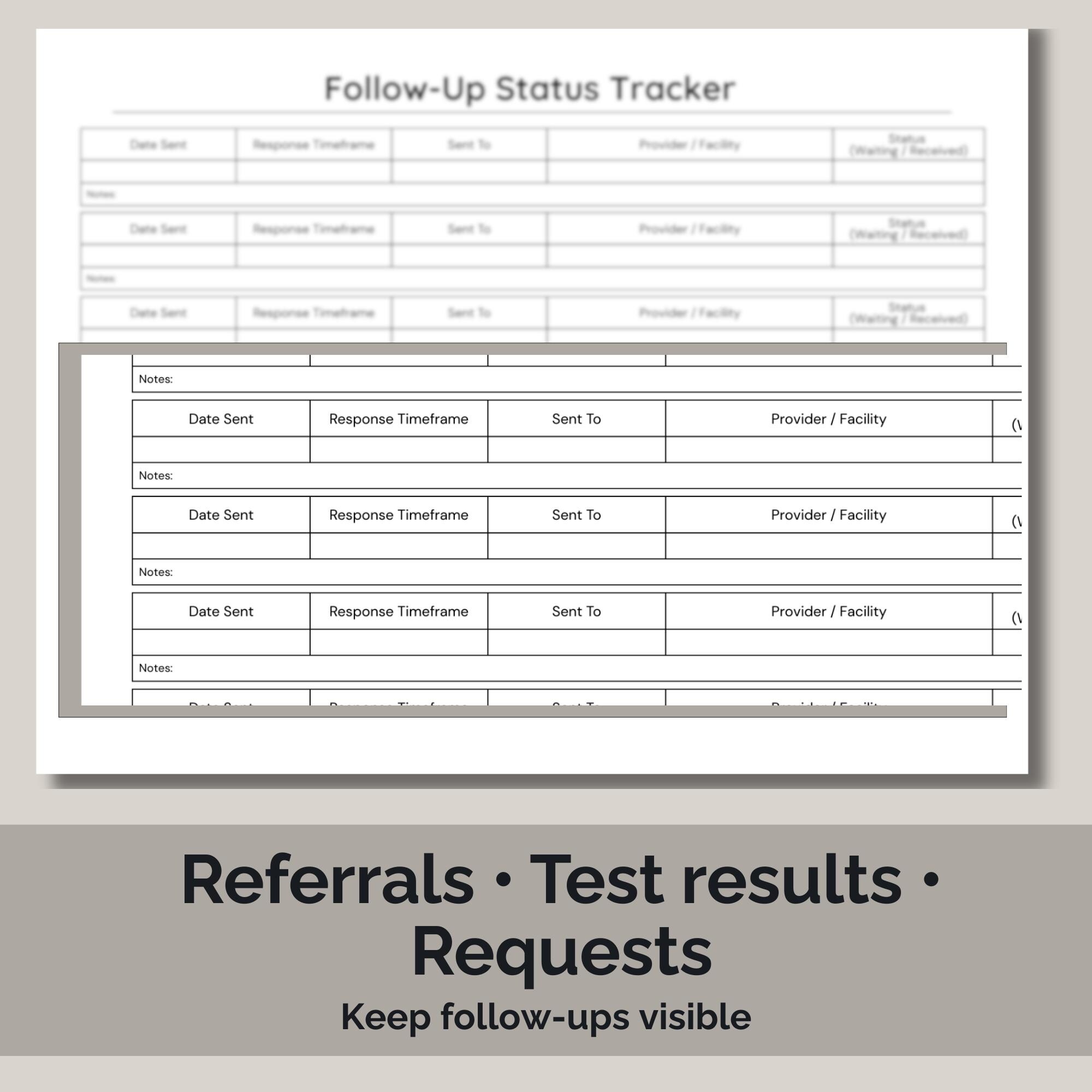 Follow-up Status Tracker Printable | Medical Requests & Referrals Log ...